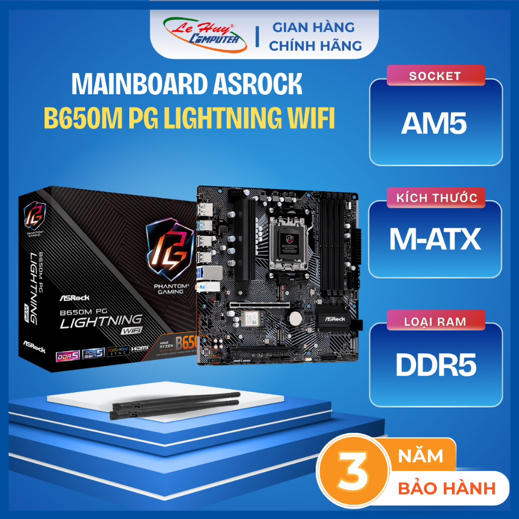 MainBoard AMD ASROCK B650M PG LIGHTNING WIFI (AM5, DDR5) - Hàng Chính Hãng