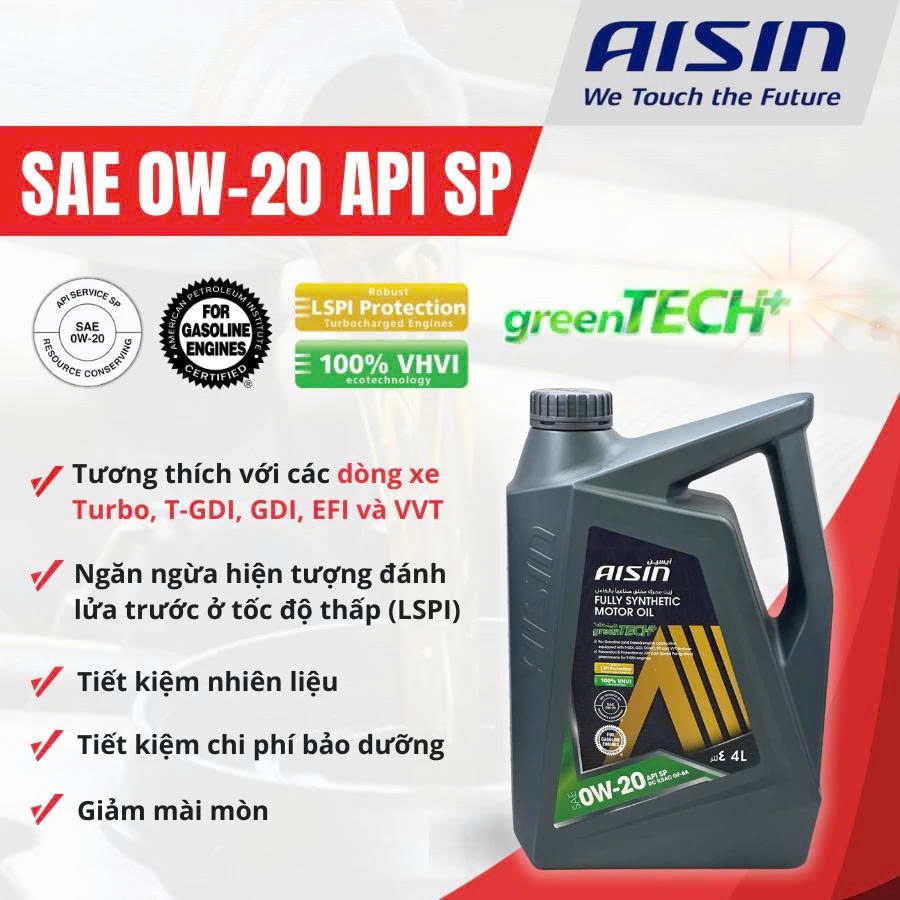 [CHÍNH HÃNG] Dầu nhờn động cơ đốt trong Aisin greenTECH+ Fully Synthetic motor Oil SP 0W-20 | Aisin 
