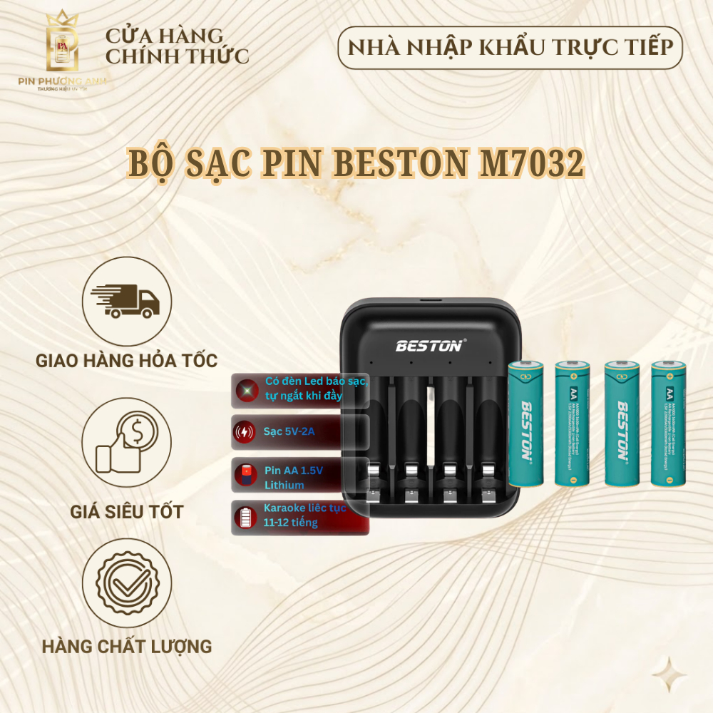 Bộ sạc pin Beston M7032 phù hợp cho cả pin 2A 3A 1.5V