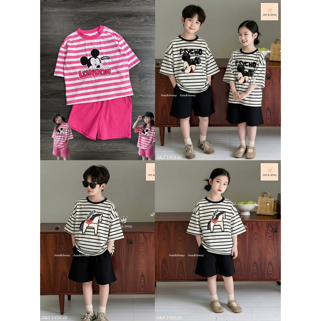 BH2653 BH2663 - JJ1455/JJ1454  Bộ BT BG kẻ in hình Mickey/hourse
