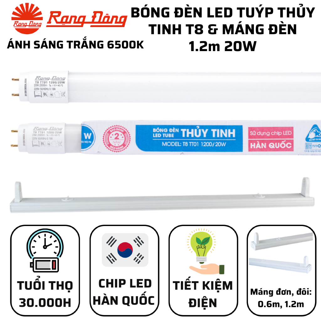 Bóng đèn led Rạng Đông tuýp 1m2 thủy tinh