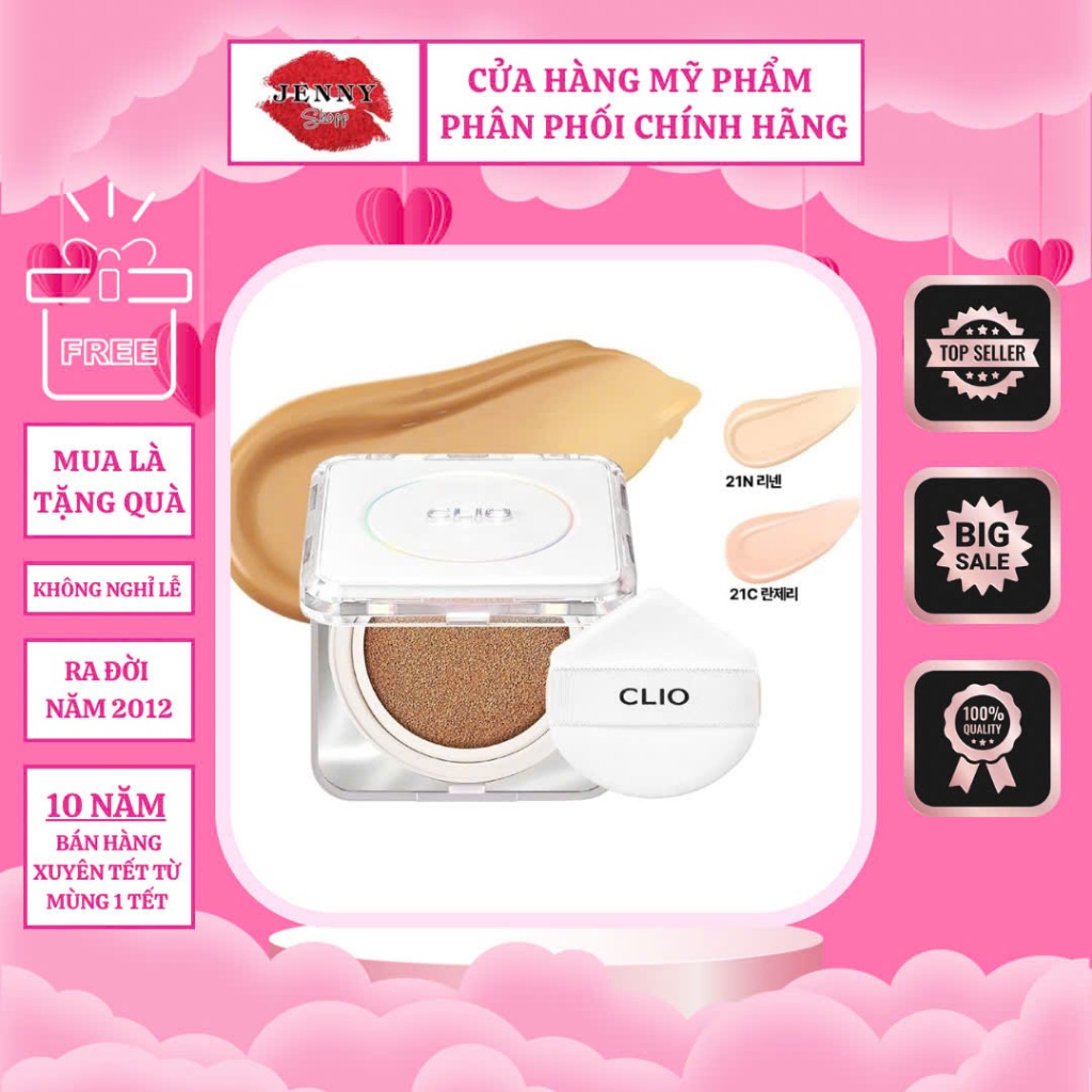 (Kèm Lõi Refill) Phấn Nước CLIO Kill Cover Founwear Cushion Bản Mới Vỏ Trắng Vỏ Đen Che Phủ Cao