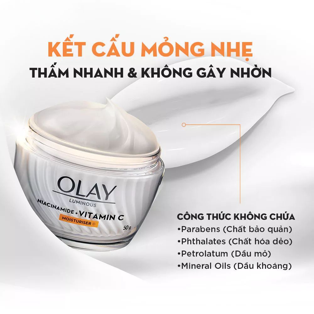 Ảnh 23 của Kem dưỡng ẩm, Serum OLAY LUMINOUS NIACINAMIDE + VITAMIN C mờ vết thâm, đốm nâu, sáng da 50g.