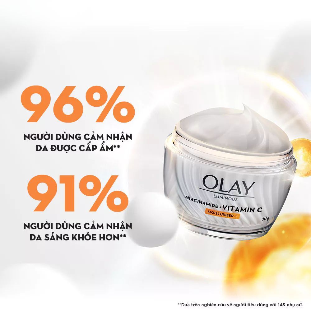 Ảnh 30 của Kem dưỡng ẩm, Serum OLAY LUMINOUS NIACINAMIDE + VITAMIN C mờ vết thâm, đốm nâu, sáng da 50g.