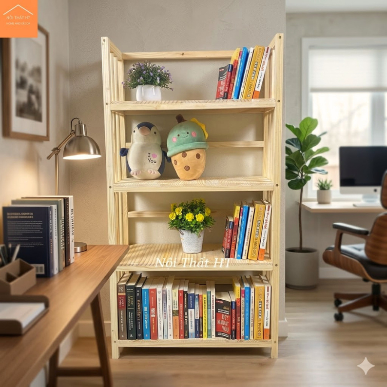 Kệ sách đa năng 4 tầng gỗ thông hàng xuất khẩu KT D60 x C120 x R28 | BigBuy360 - bigbuy360.vn