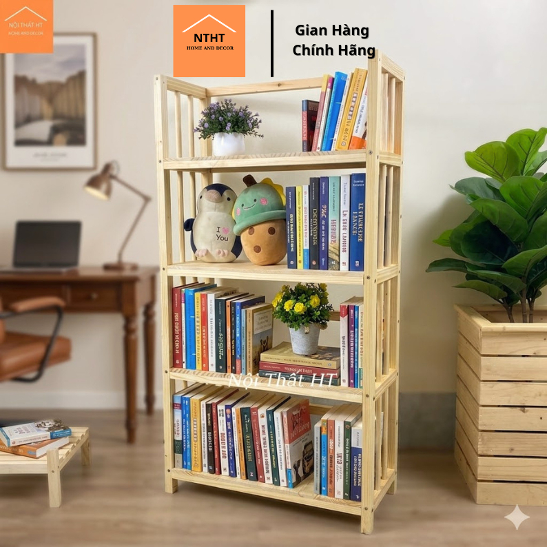 Kệ sách đa năng 4 tầng gỗ thông hàng xuất khẩu KT D60 x C120 x R28 | BigBuy360 - bigbuy360.vn