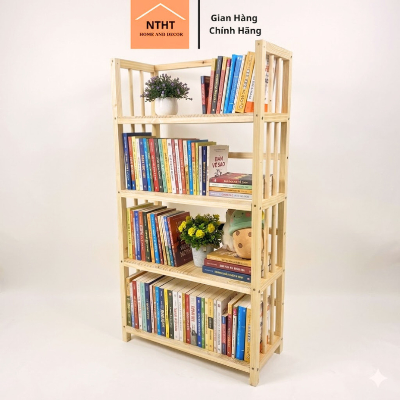 Kệ sách đa năng 4 tầng gỗ thông hàng xuất khẩu KT D60 x C120 x R28 | BigBuy360 - bigbuy360.vn