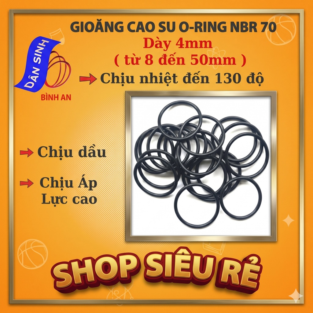 Dày 4mm * (8mm đến 50mm ,Đường kính trong) Gioăng cao su NBR70