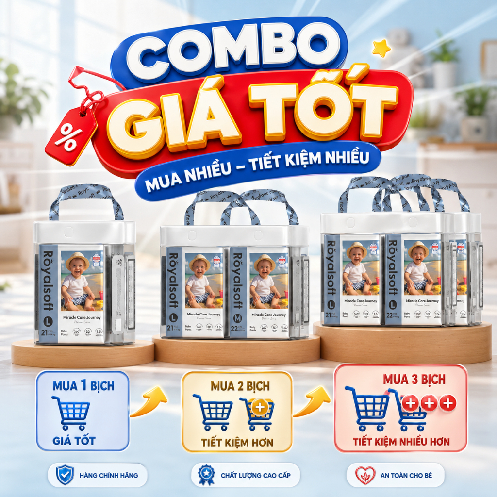 (GIẢM 60K) COMBO GIÁ TỐT 🍎 2 BỊCH 🍎 Tã bỉm Quần ROYAL 🍎 Step baby, bỉm khỉ, Stepbaby, goldgi