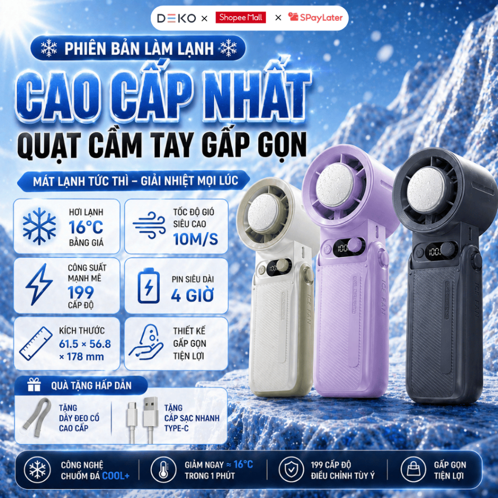 [TTT] Quạt Mini Cầm Tay 199 Tốc Độ Gió Mini Quạt Di Động Có Dây Đeo, Tốc Độ Gió, Gấp Gọn Tiện Lợi | BigBuy360 - bigbuy360.vn