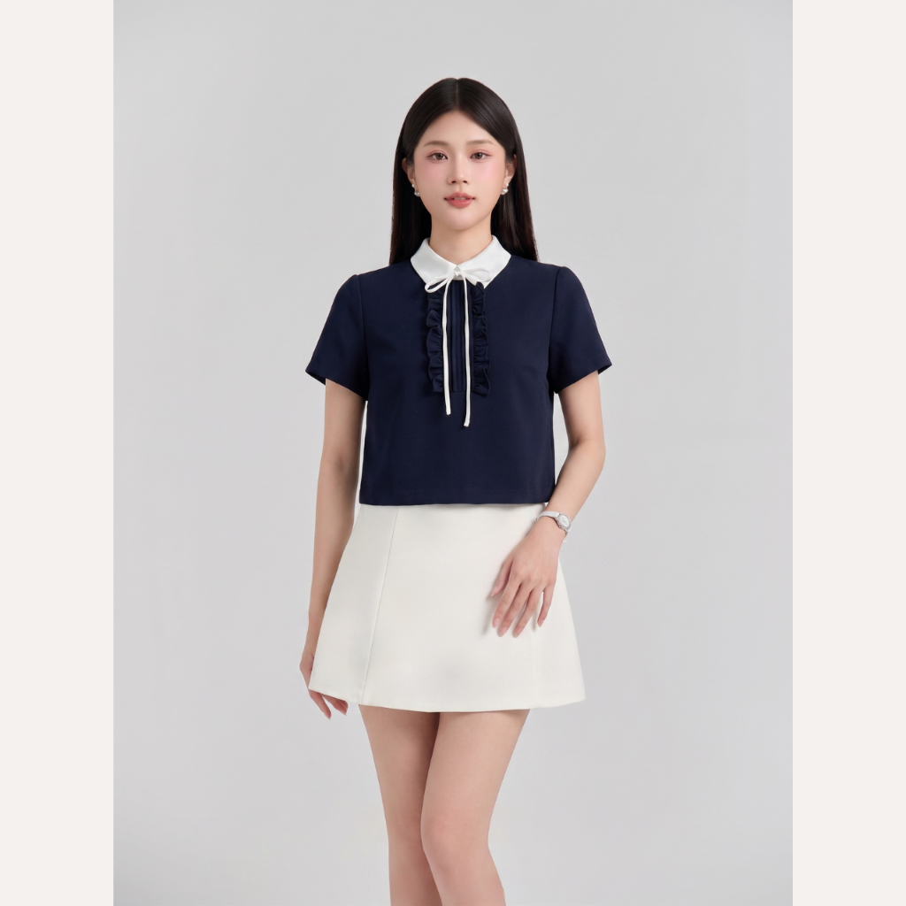 Áo kiểu nữ thiết kế nhún bèo xếp ngực phối nơ tiểu thư áo sơ mi cổ đức thanh lịch Linly Store A-PC11 | BigBuy360 - bigbuy360.vn