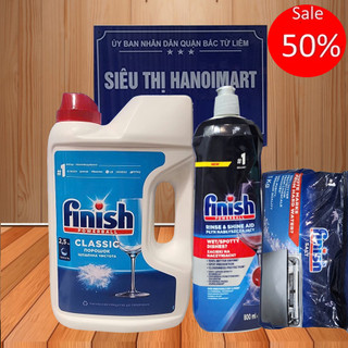 Combo bột rửa bát Finish 2.5kg + Muối rửa bát Finish 1kg + Nước làm bóng chén ly 800ml, botruabat chính hãng