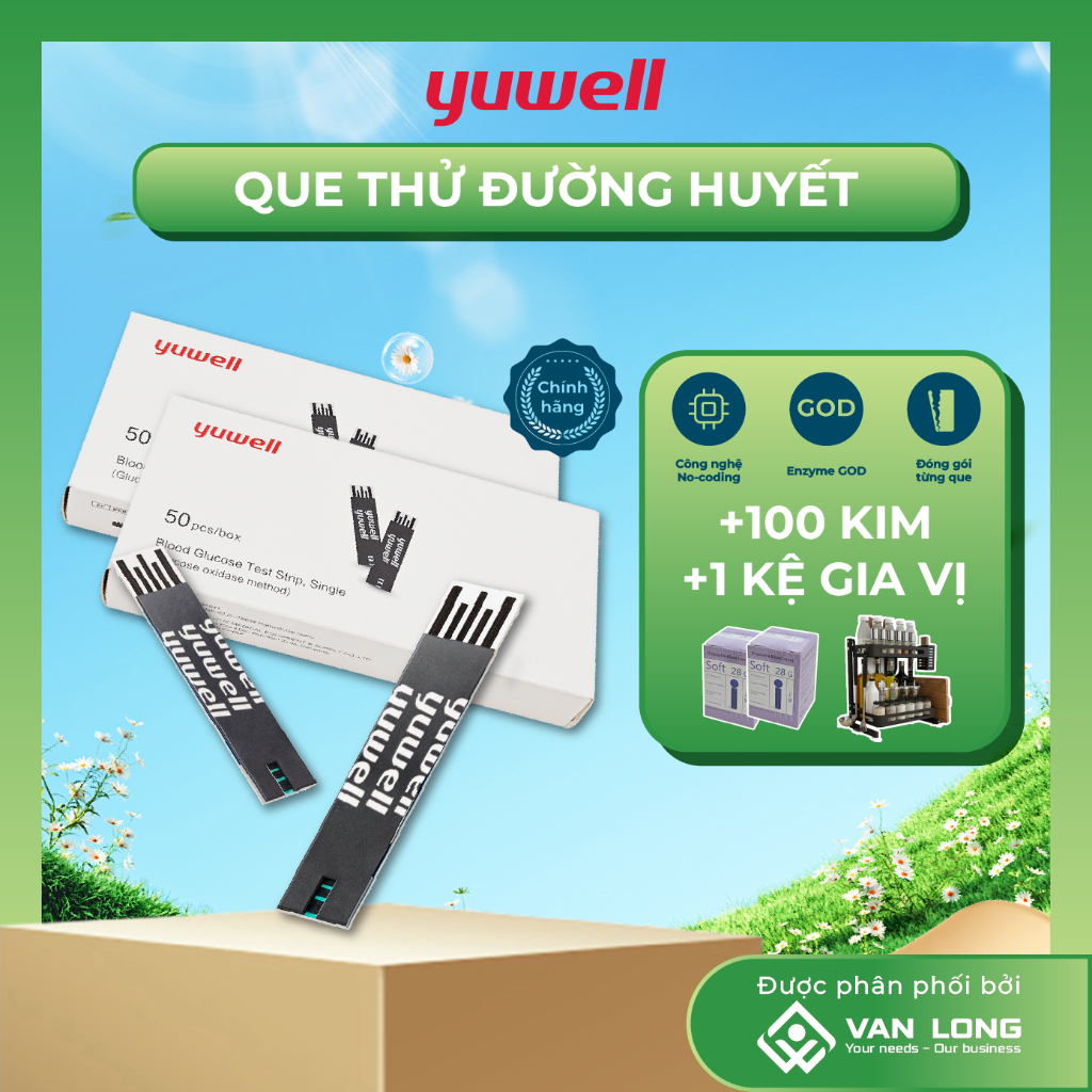 [COMBO 2 HỘP] Que thử đường huyết Yuwell Y330 Hộp 50 que dùng với máy đo đường huyết Yuwell 582.