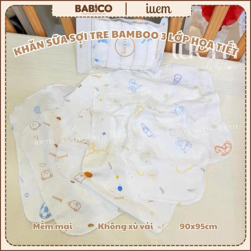 Set 5 Khăn Sữa Sợi Tre Bamboo 3 Lớp Họa Tiết Kín iuem Mềm Mịn, Thấm Hút Tốt Cho Bé KT 30*30cm