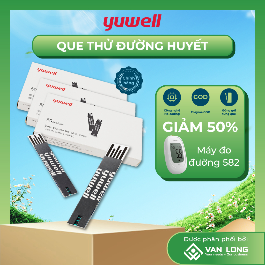 [COMBO 3 HỘP] Que thử đường huyết Yuwell Y330 Hộp 50 que dùng với máy đo đường huyết Yuwell 582.