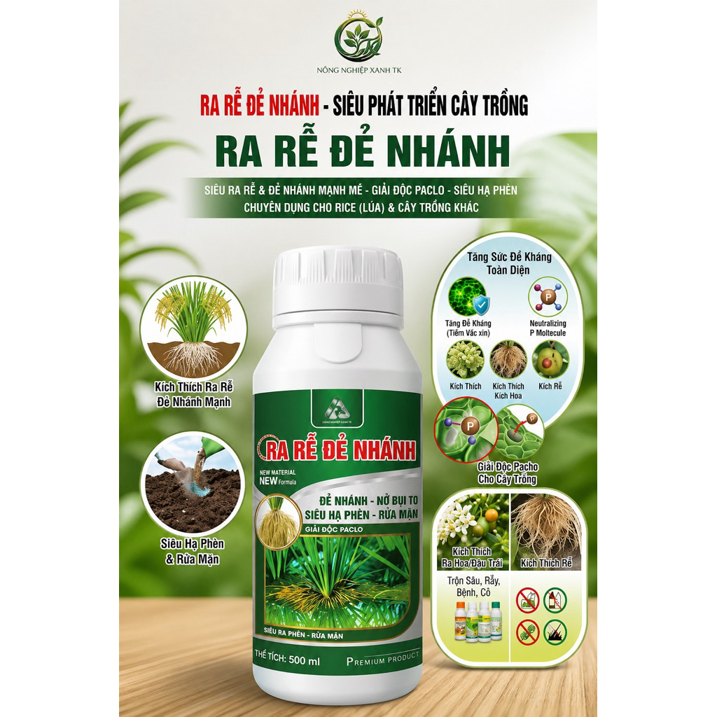 Ra Rễ Đẻ Nhánh 500ml – Hỗ Trợ Phát Triển Rễ, Tăng Nhánh, Cải Thiện Đất