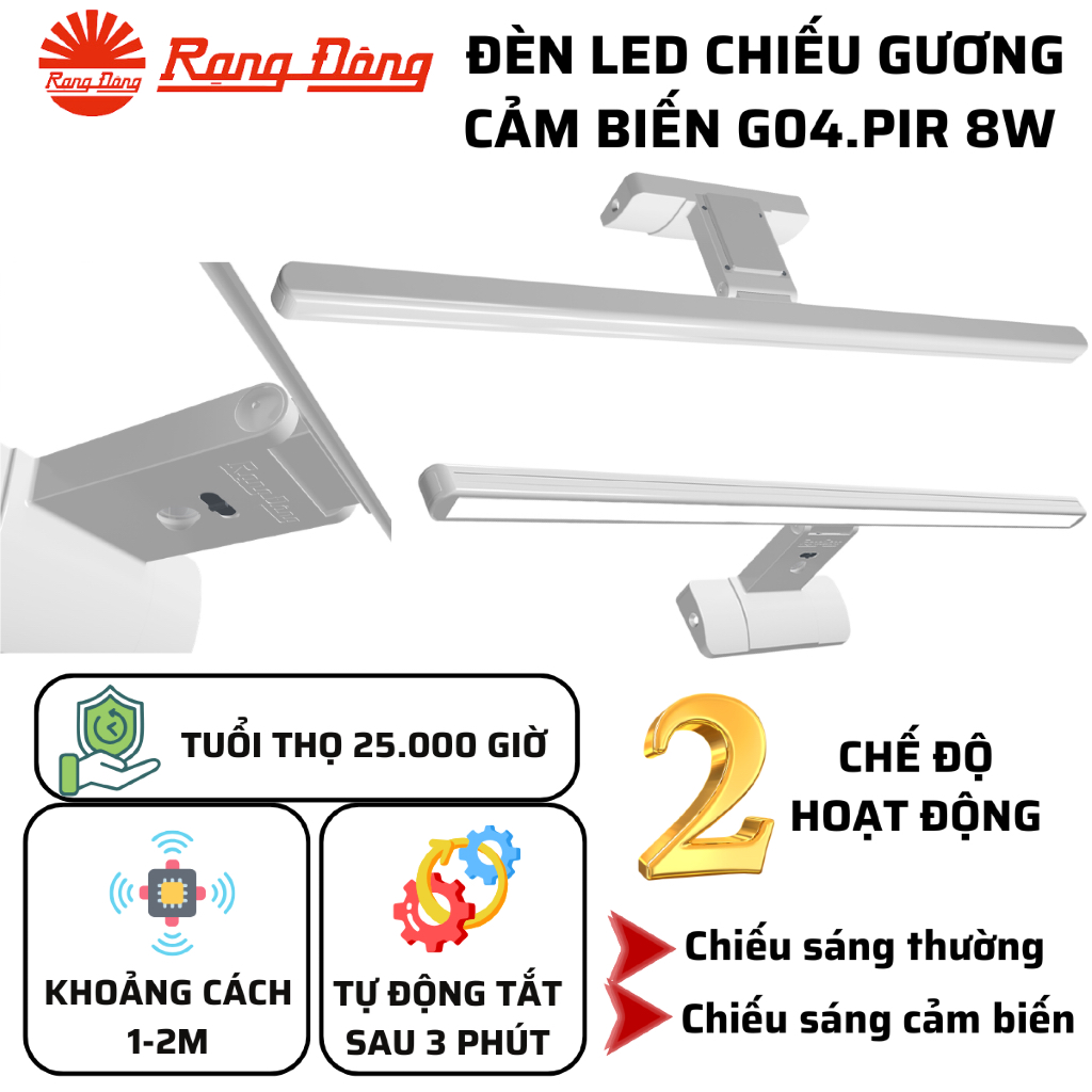Đèn LED chiếu gương cảm biến chuyển động công suất 8W Rạng Đông - Model: G04.PIR 8W