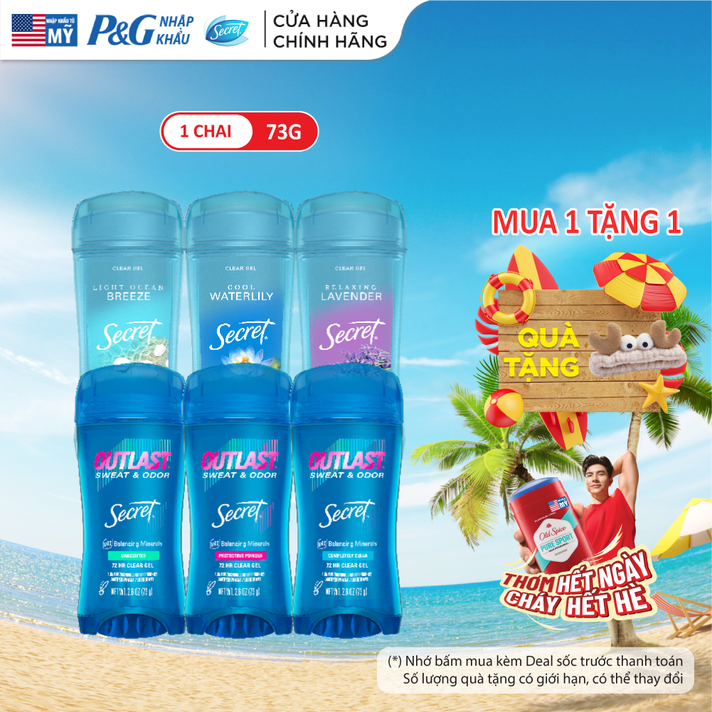Gel Khử Mùi SECRET 73g, Giảm tiết mồ hôi 72 giờ và dưỡng da săn mịn, nhiều mùi hương 73g - Mỹ