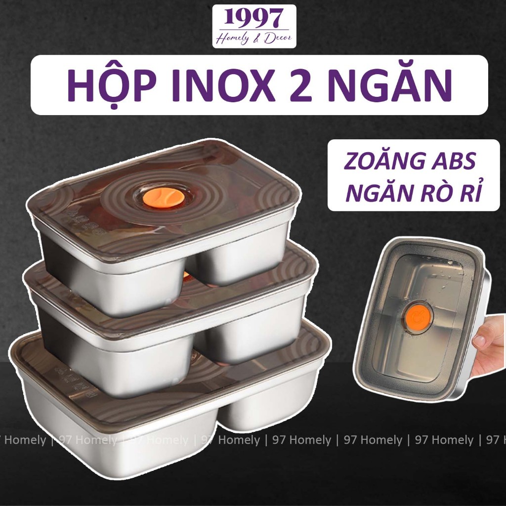 Hộp Inox 304 Có Nắp Đậy Chống Han Gỉ Chia Ngăn 97HOMELY Nhiều Dung Tích DT250400401
