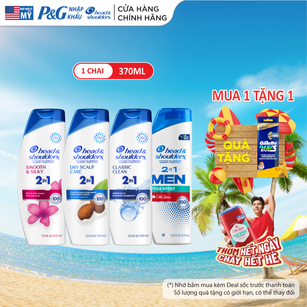 Dầu Gội Và Xả 2in1 Sạch Gàu HEAD & SHOULDERS Mỹ Sạch Sâu/ Dành Cho Da Đầu Khô/ Suôn Mượt/ Hương Nước Hoa - Chai 370ML | BigBuy360 - bigbuy360.vn