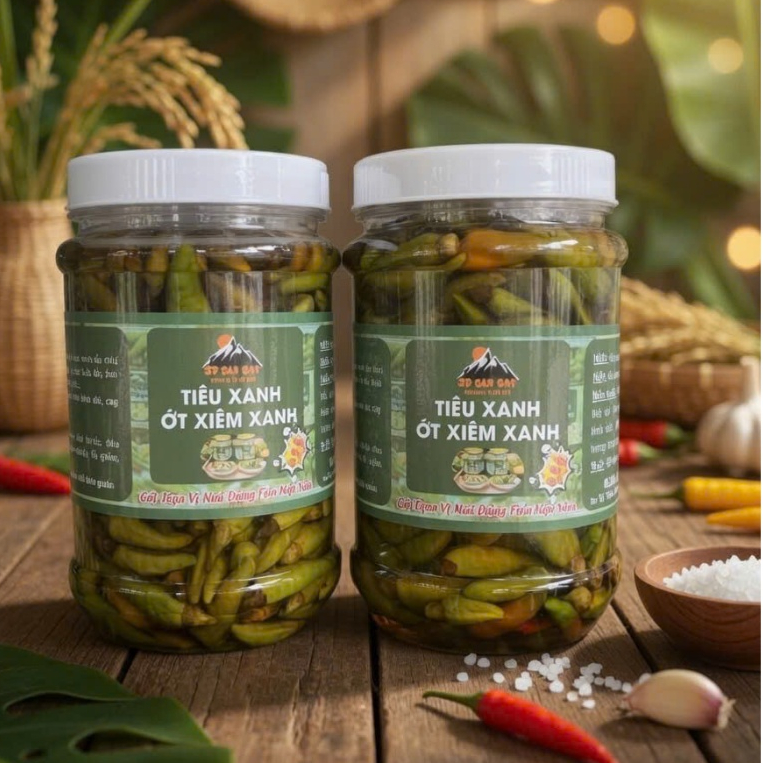 ớt xiêm xanh, ớt ngâm mắm, ớt cay giòn - hũ 500g - ớt cay cay