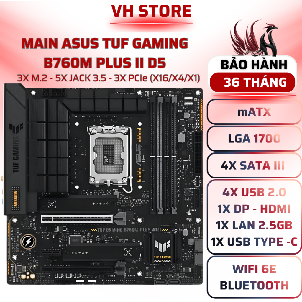Main ASUS B760 DDR5 WiFi mATX PCIe 5.0 LGA1700 - BẢO HÀNH 36 THANG - VHSTORE
