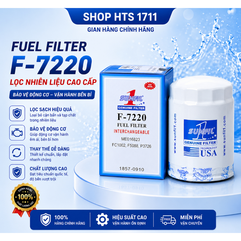 Lọc dầu F7220 FC1002 SF 1810 Sunfil 1 cho động cơ diesel Hino Yamaha Hitachi
