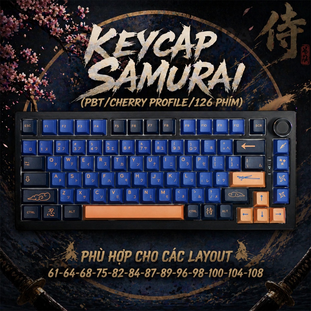 Bộ Keycap Cho Bàn Phím Cơ GMK Samurai Blue Thick PBT Cherry Profile 126 Phím Của EZPC