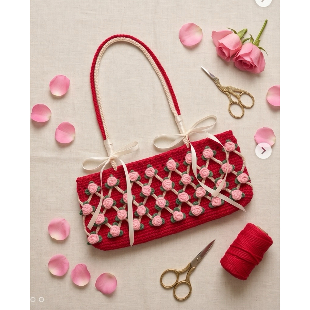 Túi len hoa lưới, Túi len handmade, Túi len hoa, Túi len hoa mùa hè