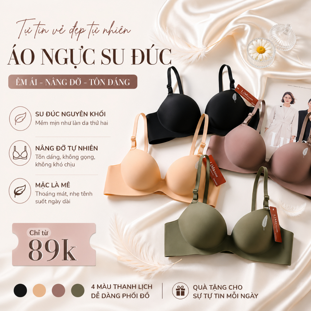 Áo Ngực Không Gọng Nâng Ngực Elsa Bra Mút Độn Bàn Tay 3CM Đẩy Ngực Và Tạo Khe…