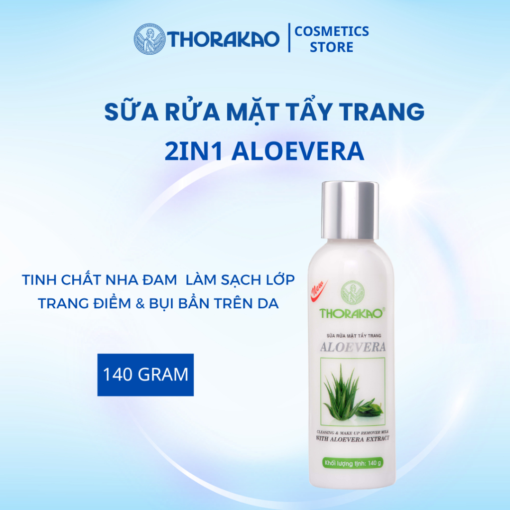 Sữa Rửa Mặt Tẩy Trang Chiết Xuất Nha Đam 2IN1 Thorakao Chính Hãng Chai 140G
