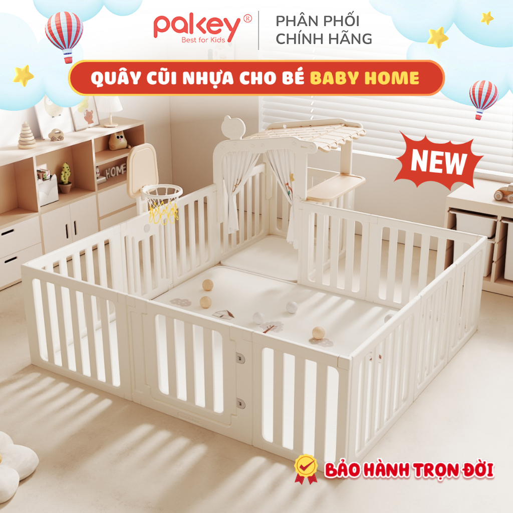 Quây Cũi Nhựa Baby Home Cao Cấp TẶNG BÓNG + THẢM 2 Mặt - Quây Nhựa Cho Bé PAKEY Có Thể Chuyển Đổi Th