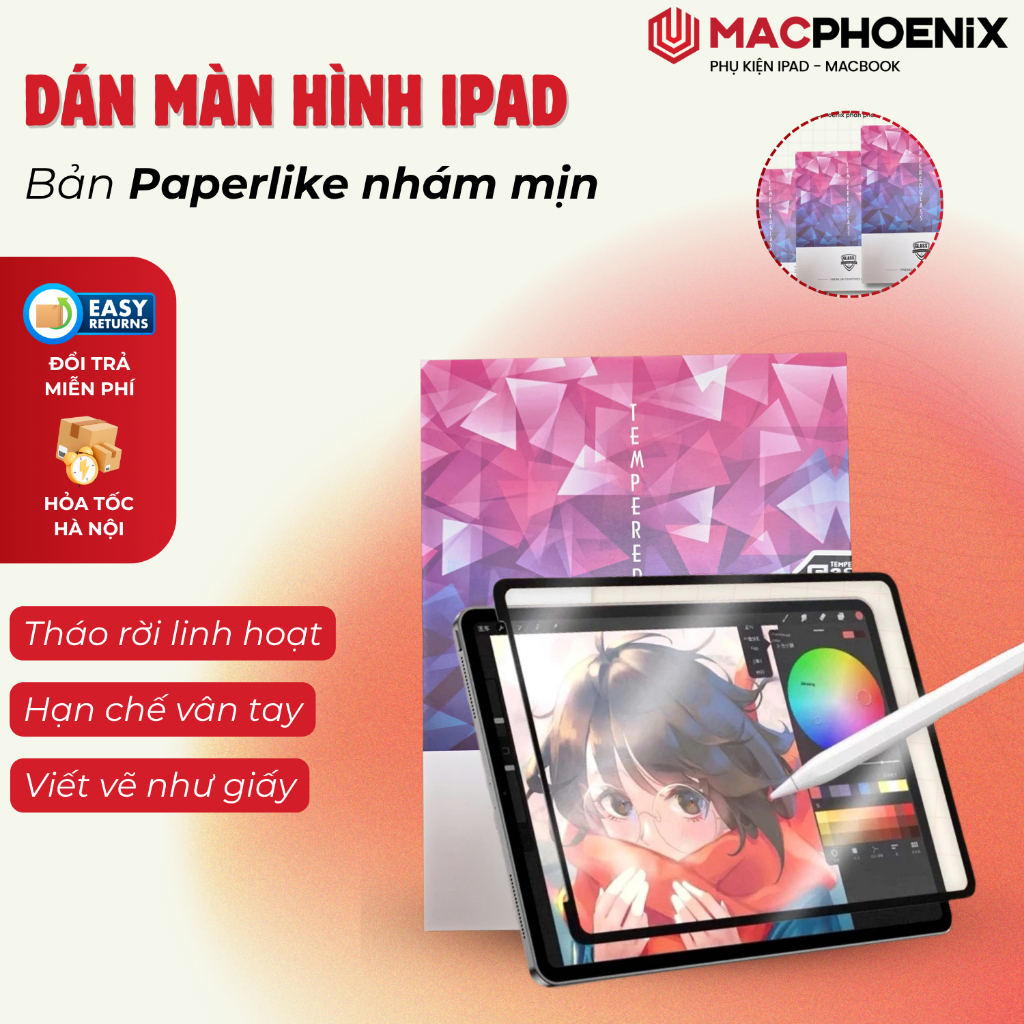 [Paperlike Nhám Mịn] Dán Màn Hình iPad Macphoenix, Nano Tháo Rời, Chống Chói, Viết Vẽ Như Giấy - C05
