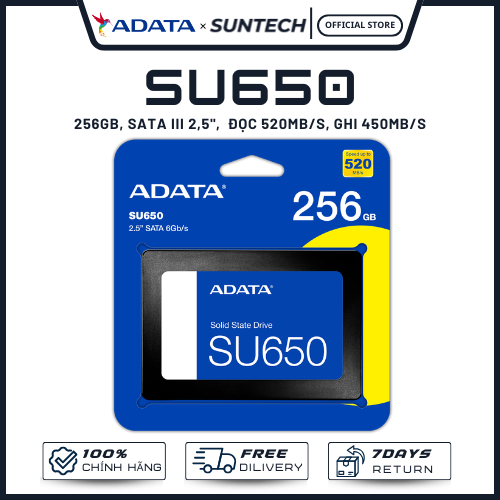 Ổ Cứng SSD ADATA SU650 256GB SATA III - Công Nghệ 3D NAND, Nâng Cấp Tốc Độ Vượt Trội