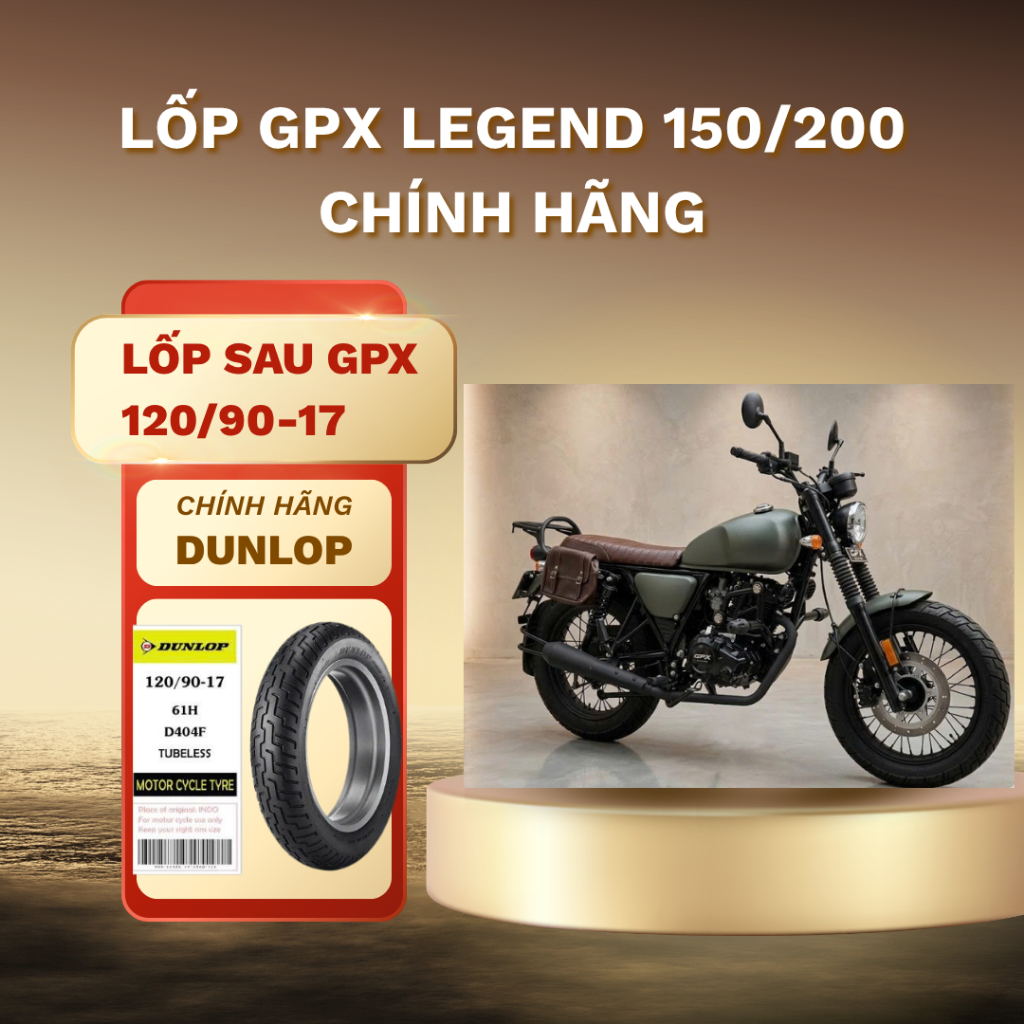 Lốp không ruột cho xe GPX 150/200 I Dunlop 120/90-17 Rear Tire for GPX Legend 150/20