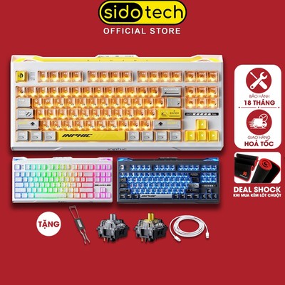 Bàn phím cơ gaming không dây SIDOTECH INPHIC K87PRO bluetooth 87 phím 3 mode slient switch TTC led RGB hot swap 5 pin