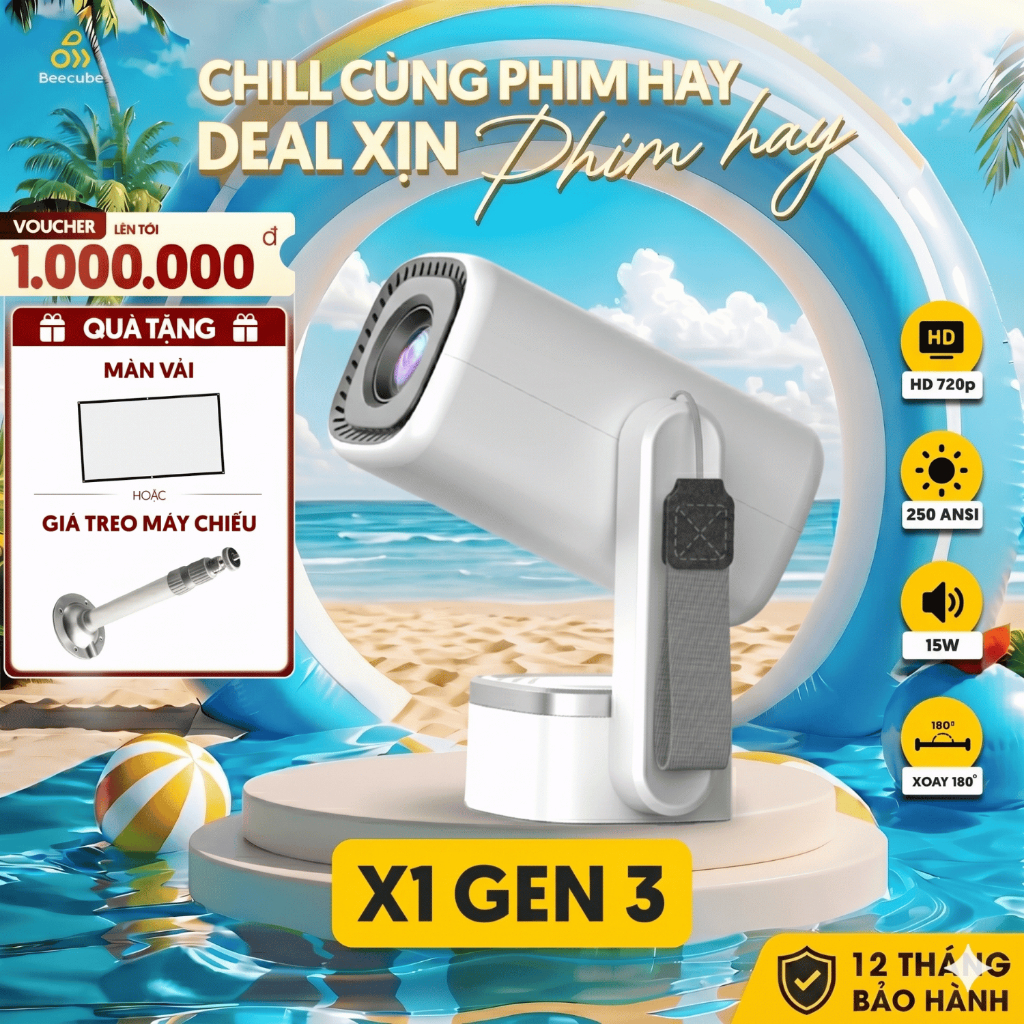 Máy Chiếu Mini Cao Cấp Beecube X1 Gen 3  - Bảo Hành 1 Đổi 1 Trong 12 Tháng, Máy Chiếu Tích Hợp Âm Th