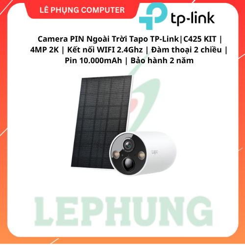 Camera PIN Ngoài Trời Tapo TP-Link|C425 KIT | 4MP 2K | Kết nối WIFI 2.4Ghz | Đàm thoại 2 chiều | Pin