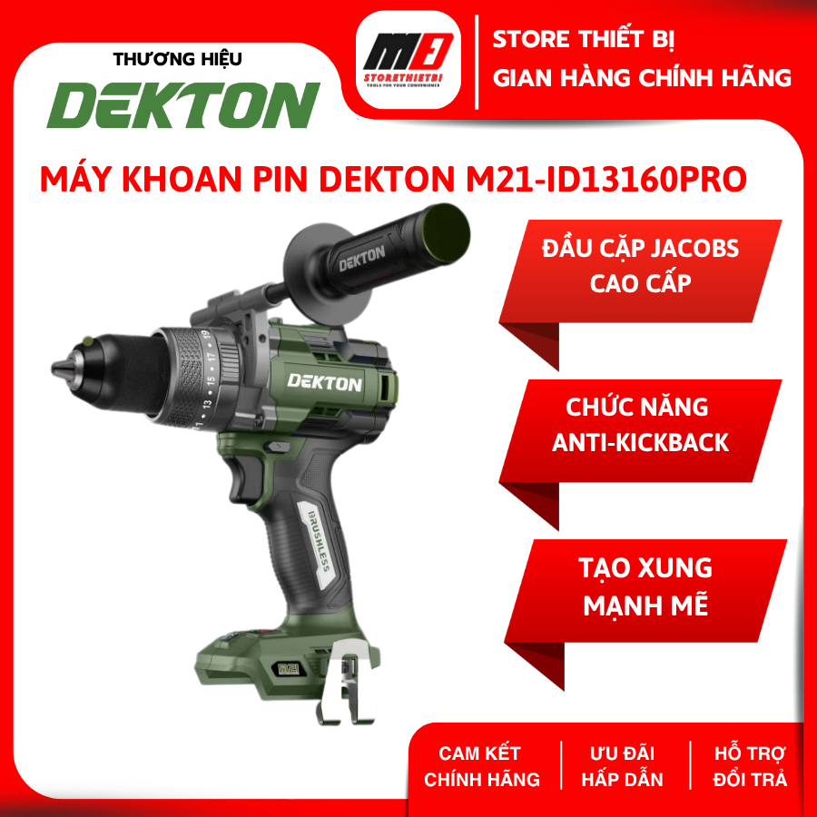 Máy Khoan Pin Dekton M21-ID13160PRO 160N.m - Động Cơ Brushless, Chống Vặn Cổ Tay, Tạo Xung