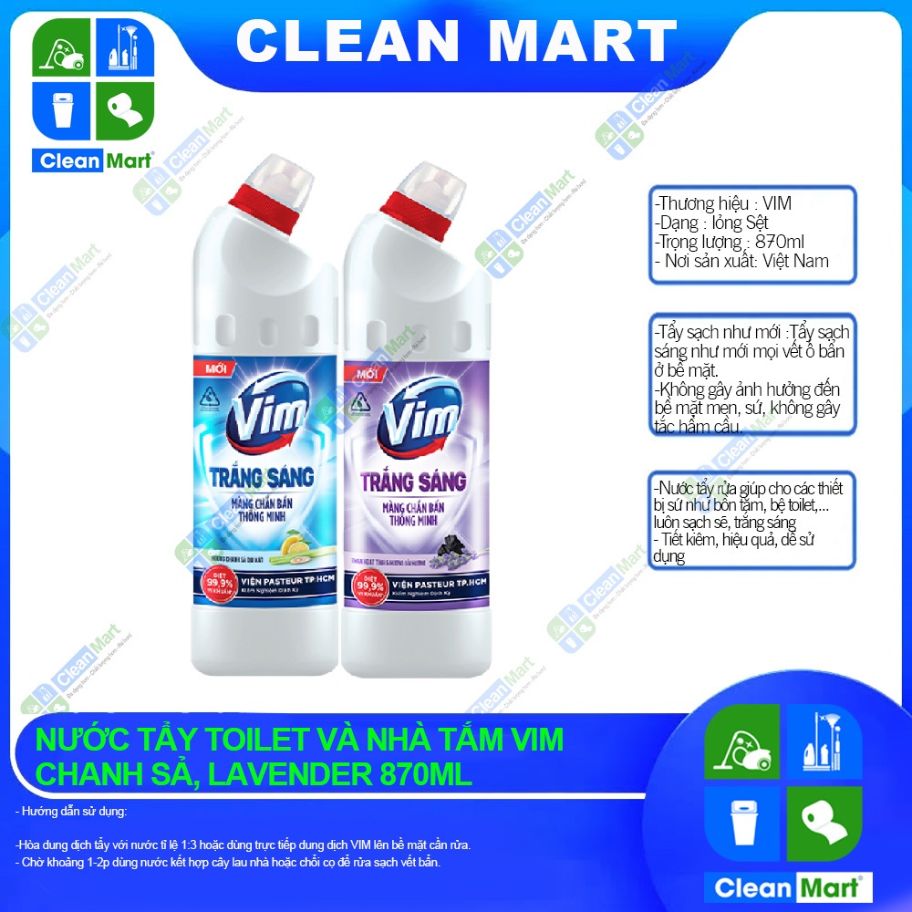 Tẩy Bồn Cầu & Nhà Tắm VIM Chanh Sả, Lavender 870ml - CLEAN MART
