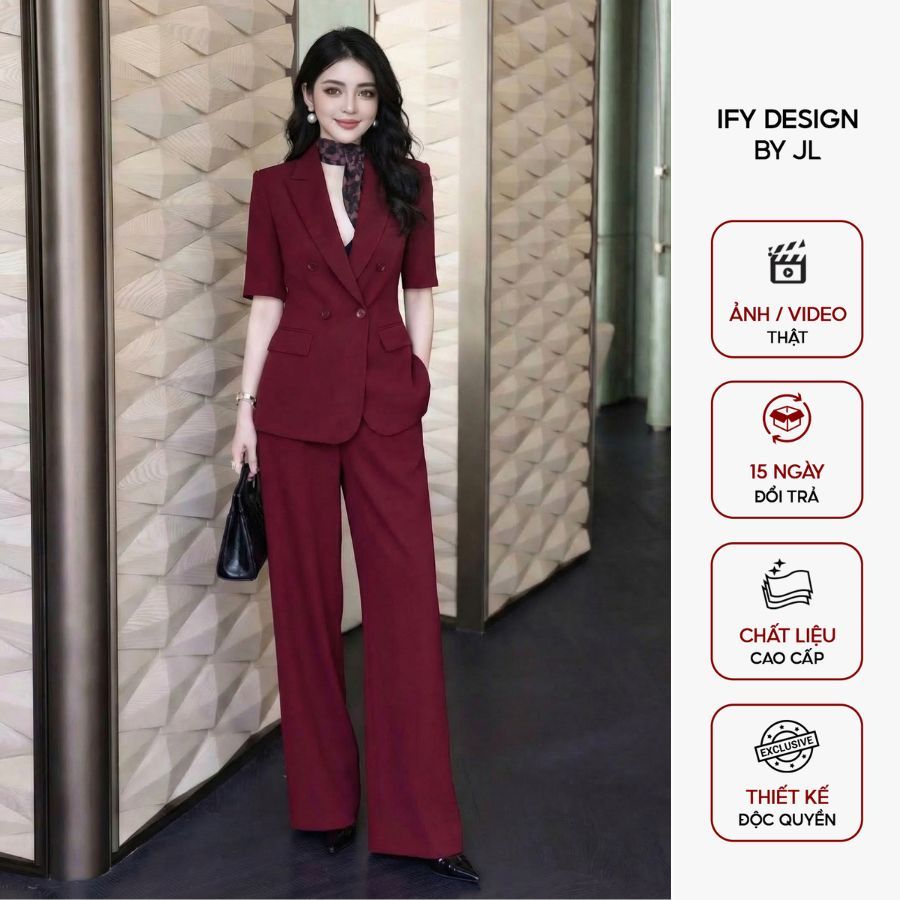 Set Vest Blazer nữ cao cấp IFY DESIGN Áo vest phối quần ống đứng sang trọng, thanh lịch - AO2794