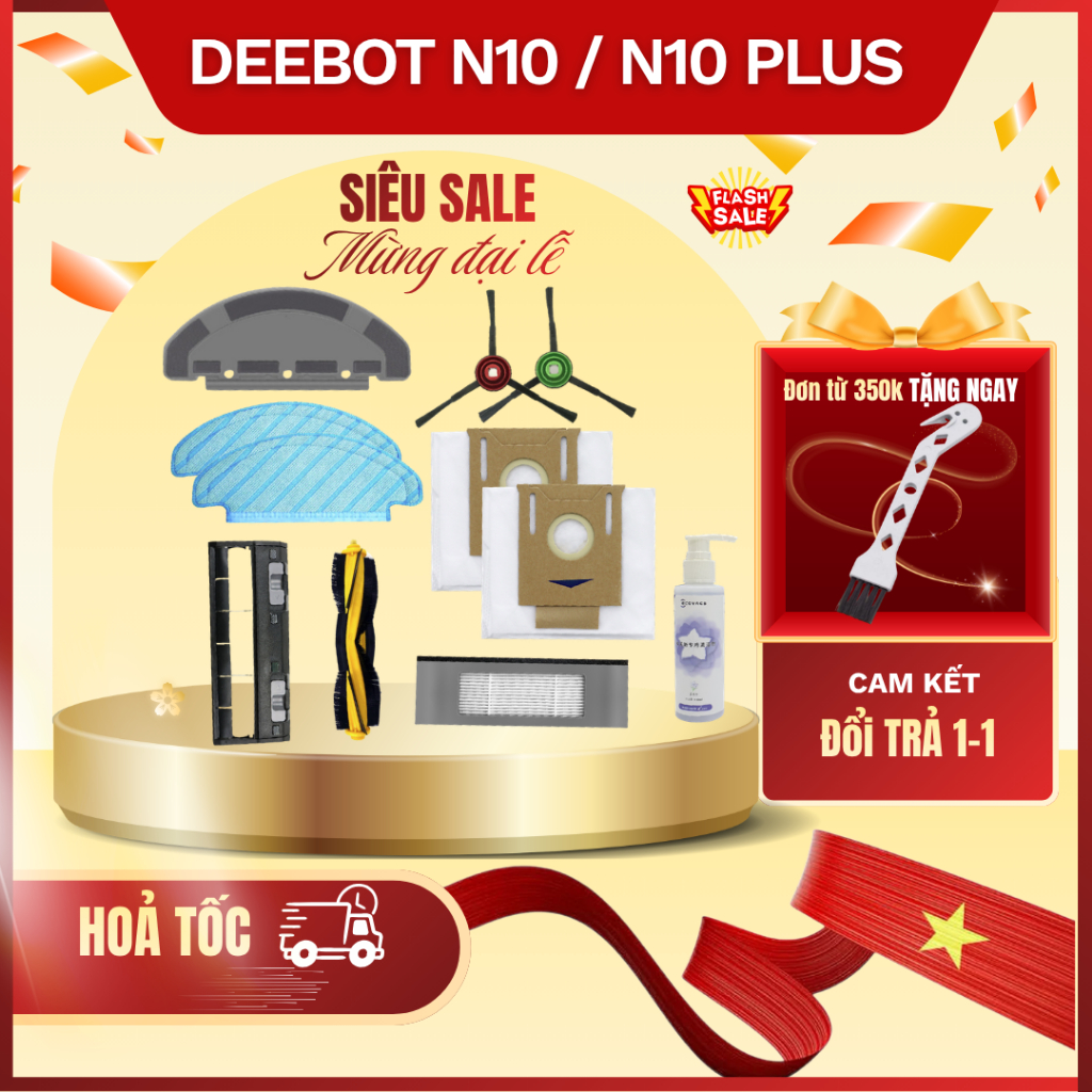 Phụ kiện robot hút bụi Deebot N10 / N10 Plus - Chổi cạnh, khăn lau, túi rác thay thế cho robot hút b