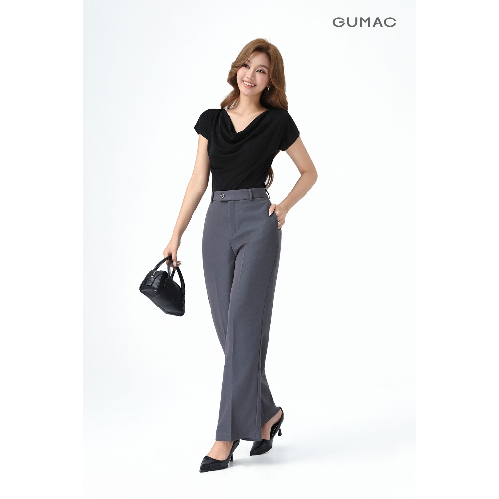 Áo Thun Cổ Đổ GUMAC Áo Thun Kiểu Sang Trọng Áo Đi Tiệc Vải Thun Ánh Nhung Co Giãn Tôn Dáng ATE01031 | BigBuy360 - bigbuy360.vn