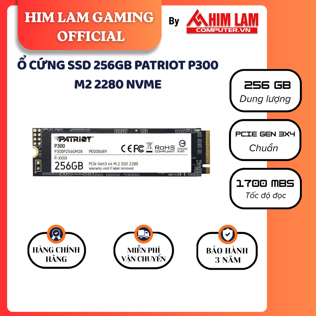 Linh Kiện Máy Tính Ổ Cứng SSD 256GB Patriot P300 M2 2280 NVMe Bảo Hành 3 Năm Chính Hãng