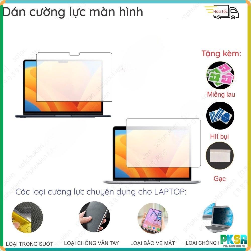 Dán màn hình CƯỜNG LỰC 9H cho MacBook Neo/ Air (M2, M3, M4, M5) 11 13 15"/ Pro 13 14 16 inch (M2, M3