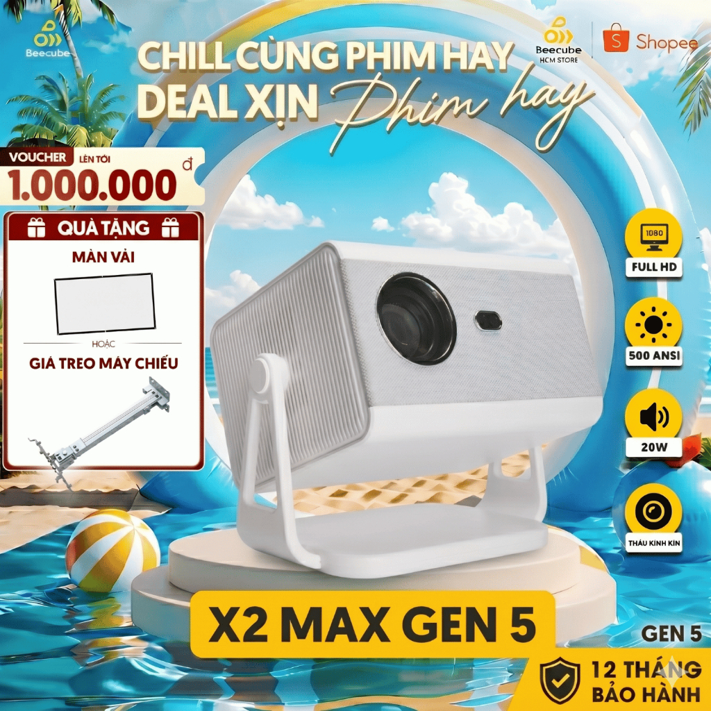 Máy Chiếu Mini Cao Cấp Beecube X2 Max Gen 5 - Full HD Hỗ Trợ 4K - Bảo Hành 1 Đổi 1 Trong 12 Tháng, M