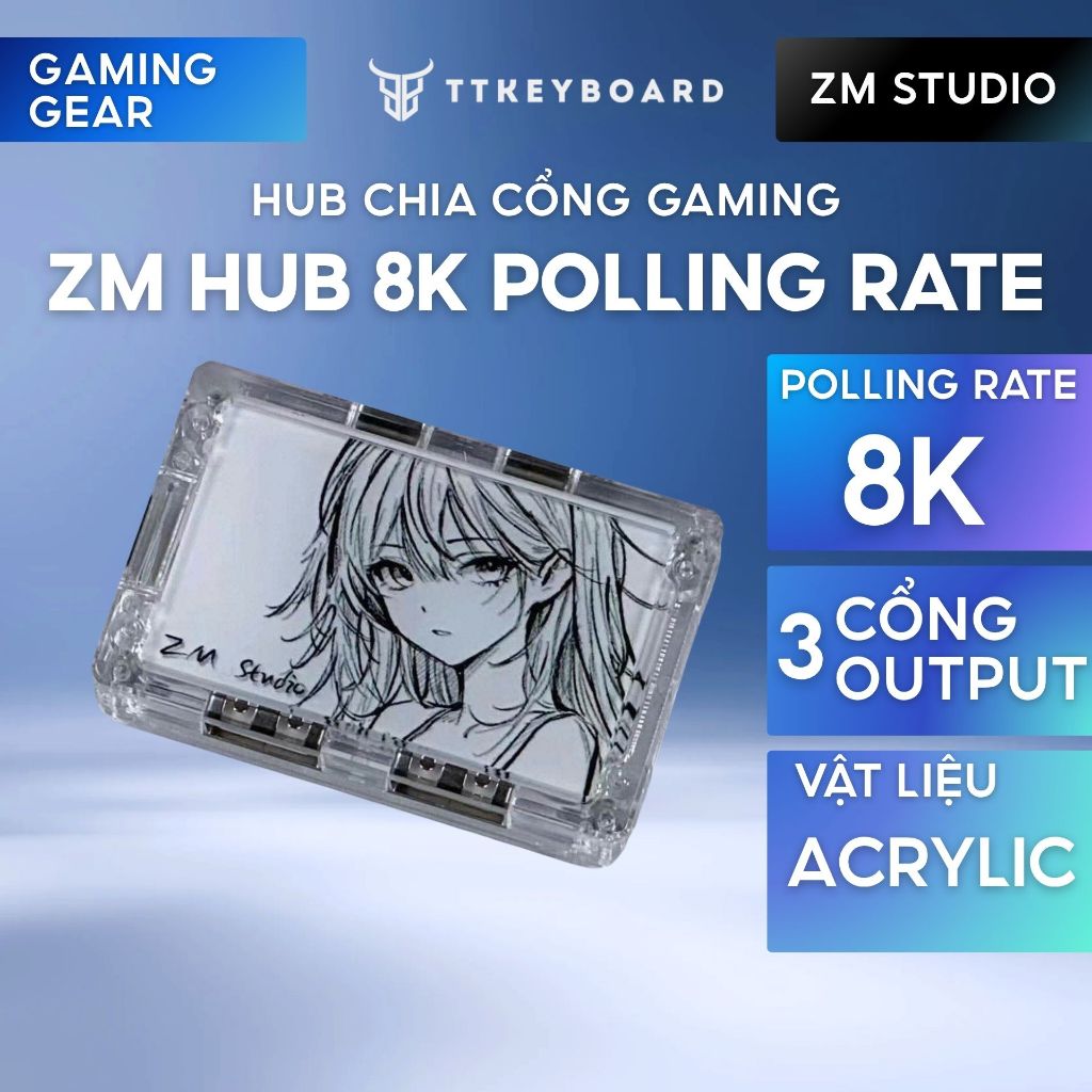 [Hỏa Tốc] Bộ Chia Cổng ZM Hub 8K, 3 Cổng Output 8K Polling Rate, Vật Liệu Acrylic