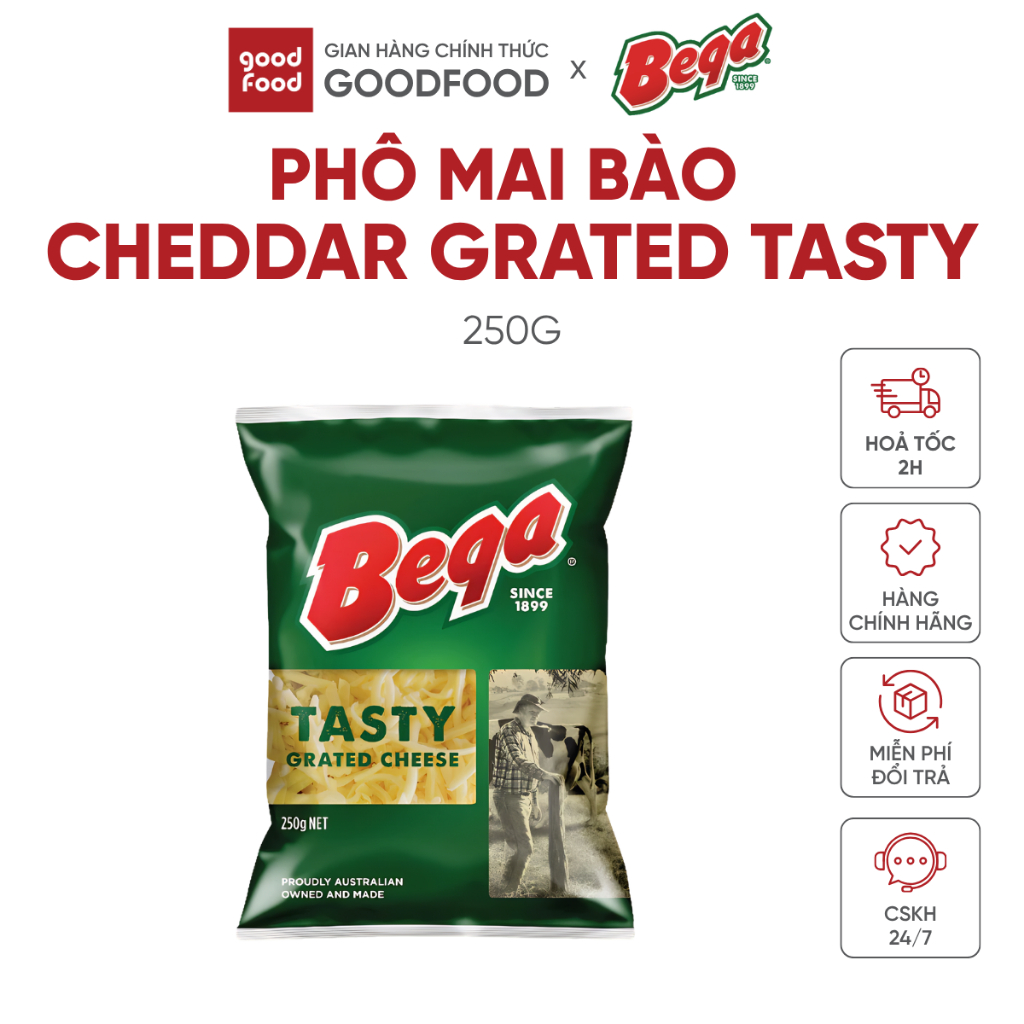Phô Mai Bào Cheddar Grated Tasty Hiệu Bega 250g - 1 gói