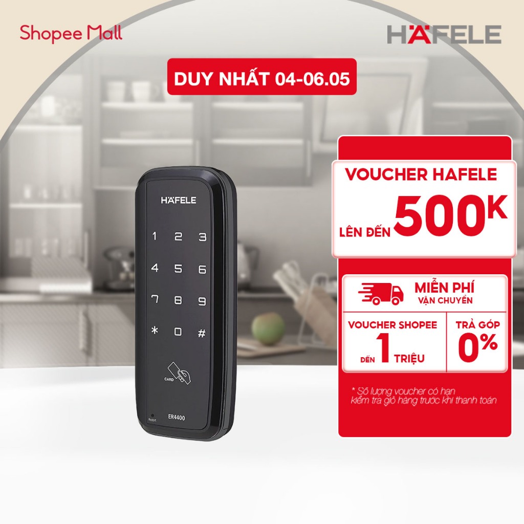 [Miễn phí lắp đặt] Khóa điện tử HAFELE có điều khiển từ xa ER4400-TCR 912.05.701 Xuất xứ Hàn Quốc