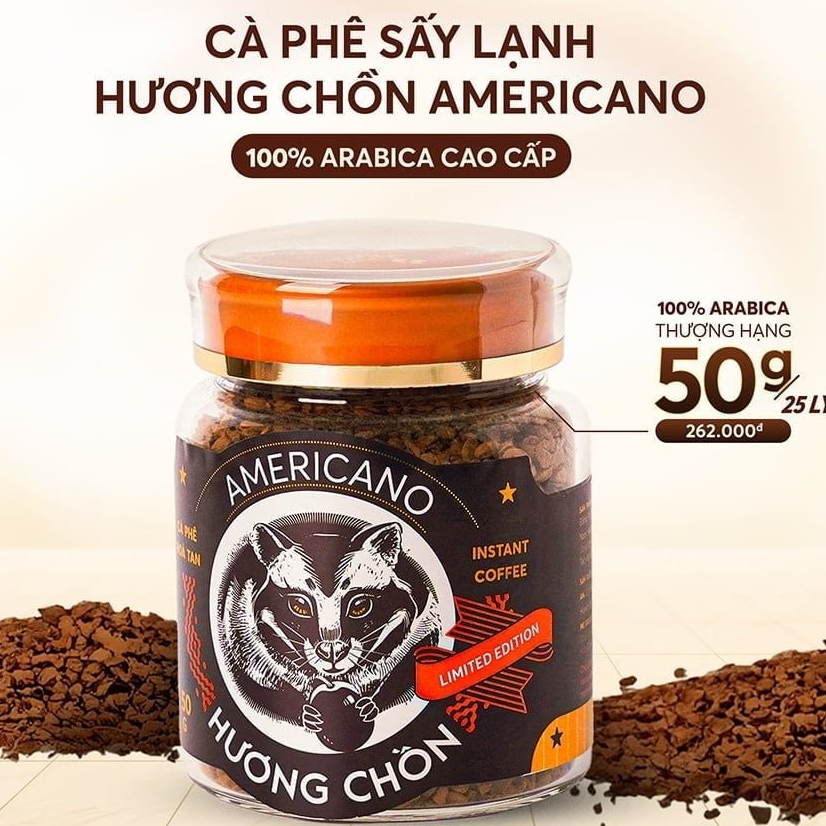 Cà Phê Sấy Lạnh Hương Chồn Americano (50g) - Cà Phê Hòa Tan Sấy Lạnh 100% Hạt Arabica